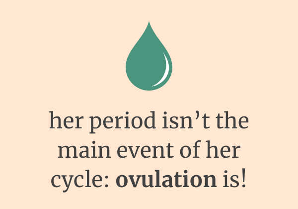 text reads: her period isn't the main event of her cycle- ovulation is!
