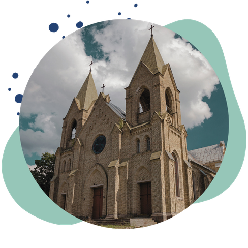 exterior of stone church building